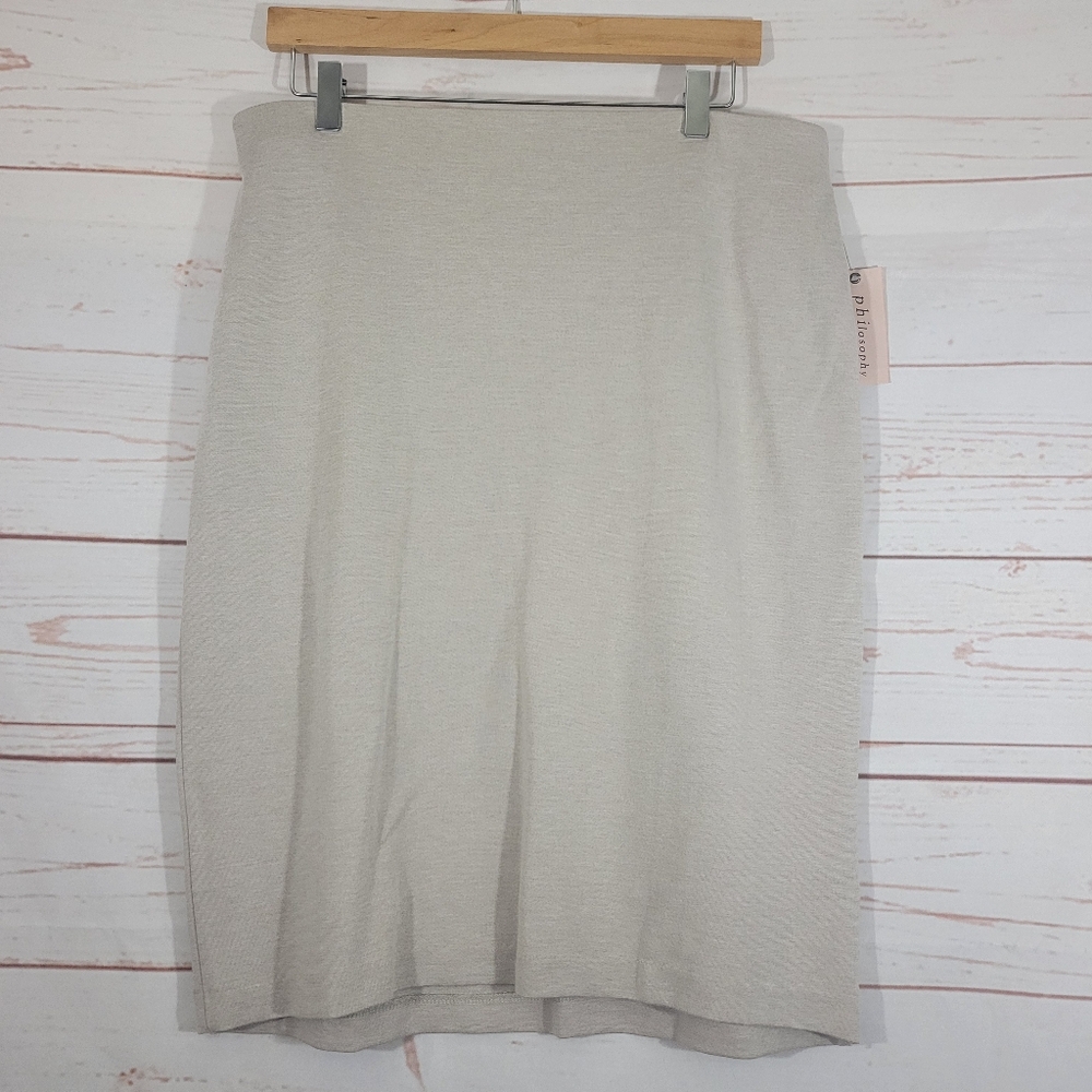 Philosophy Women's Zip Back Ponte Pencil Skirt Light Beige Size 14 NWT